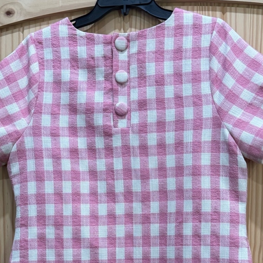 Mable Pink Gingham Scalloped Hem Mini Dress MD5410 Short Sleeve Tweed Check - Picture 5 of 9